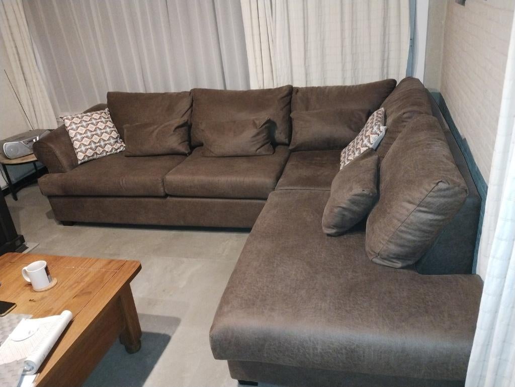 Prachtig Lederen Nubuck Hoeksalon – Zeer Goede Staat!, Huis en Inrichting, Ophalen, Zo goed als nieuw, Leer