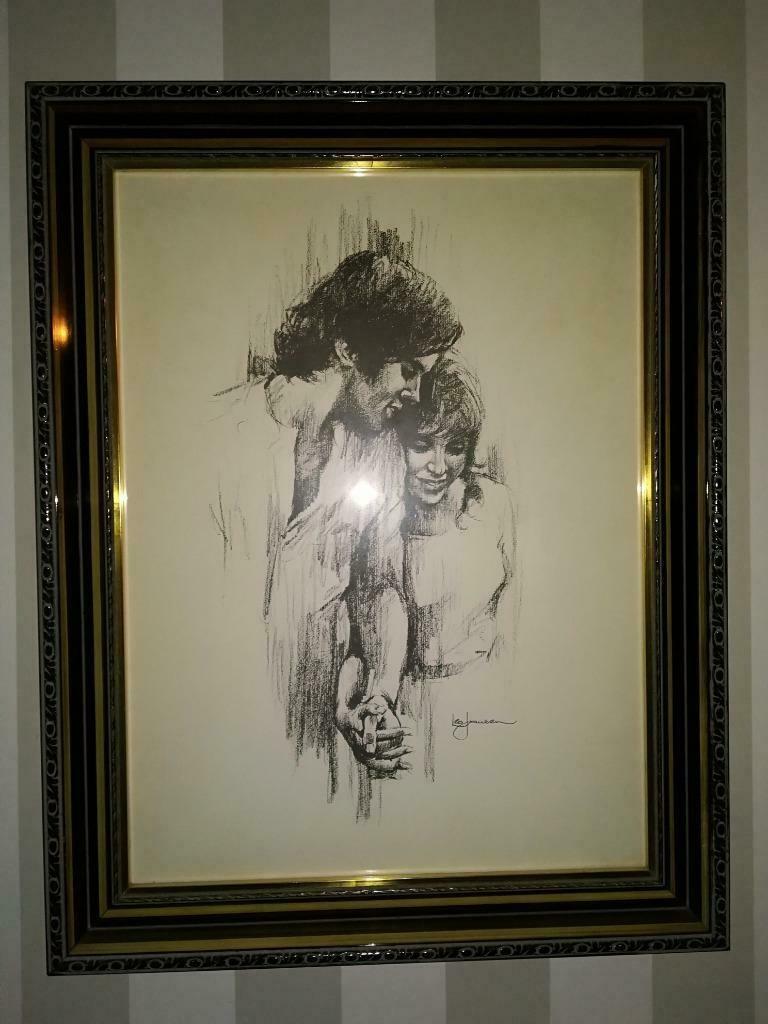 Krijtpastel tekening - huwelijk "holding hands" met kader, Enlèvement, Dessin, Moins de 50 cm, Utilisé