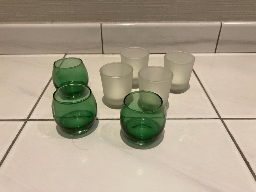 Kaarsenpotjes voor theelichtjes. Glas. Zeer goede staat, Enlèvement ou Envoi, Comme neuf, Vert, Autres matériaux