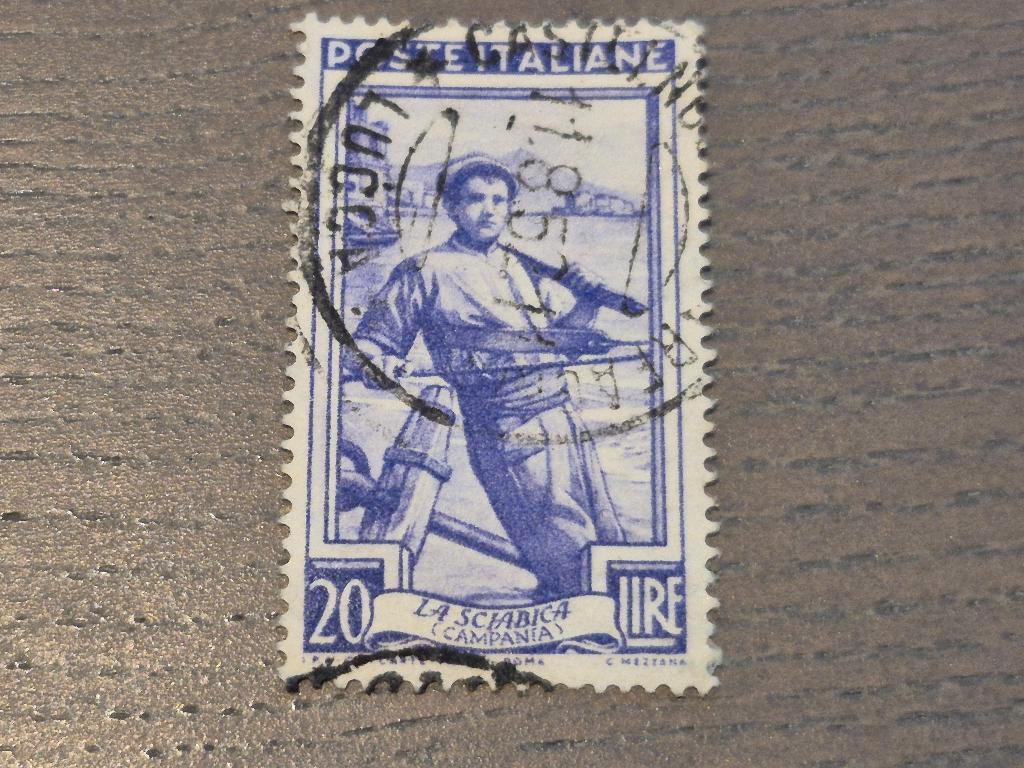 Postzegel poste italiana 20 lire "la sciabica" campania, Ophalen of Verzenden