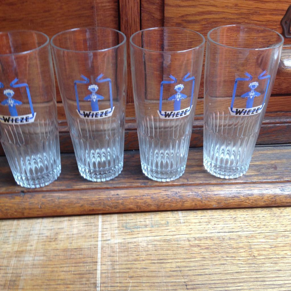 Verres à bière Wieze des années 1960, 4 pièces, Enlèvement ou Envoi, Comme neuf, Verre à bière