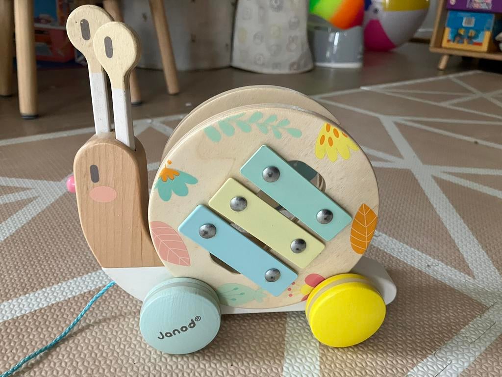 Janod houten trekfiguur slak, Ophalen, Gebruikt, Duw- of Trekspeelgoed