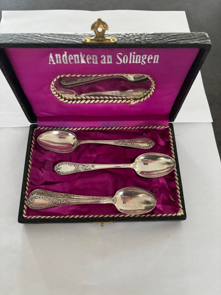 6 cuillères à dessert  anciennes Solingen – écrin d’origine, Enlèvement