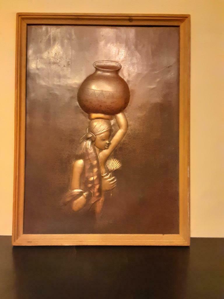 Tableau cuivre signer et dater Musonda 92, Antiquités & Art, Enlèvement ou Envoi