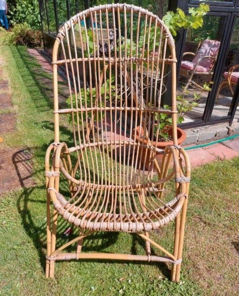 Rotan easy chair met hoge rug, Ophalen of Verzenden