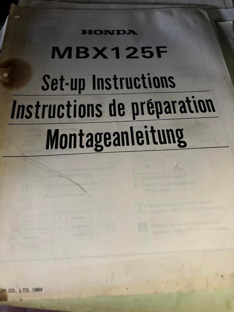 Set Up instructionbooklet Honda MBX125 F, Motoren, Ophalen of Verzenden, Honda
