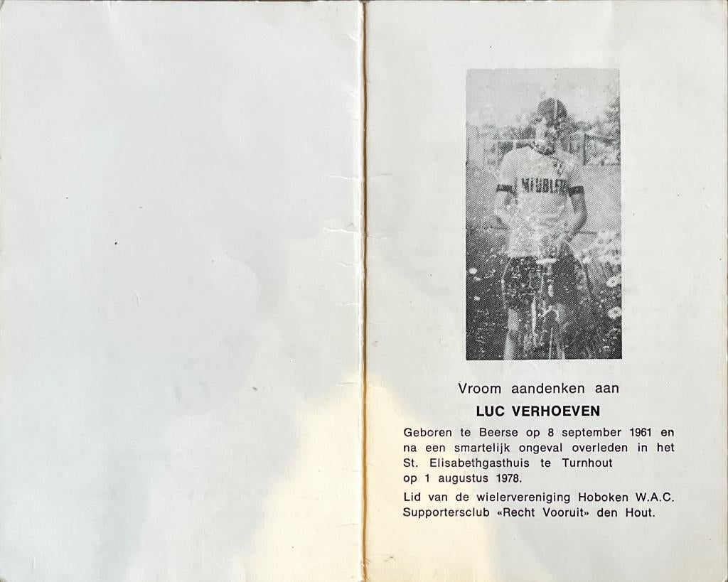 Te koop: bidprentje Luc VERHOEVEN, Ophalen of Verzenden, Bidprentje