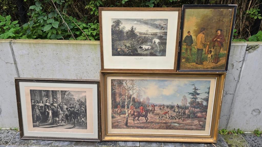 Gravure, dessin, peinture sur la chasse dans un cadre, Enlèvement
