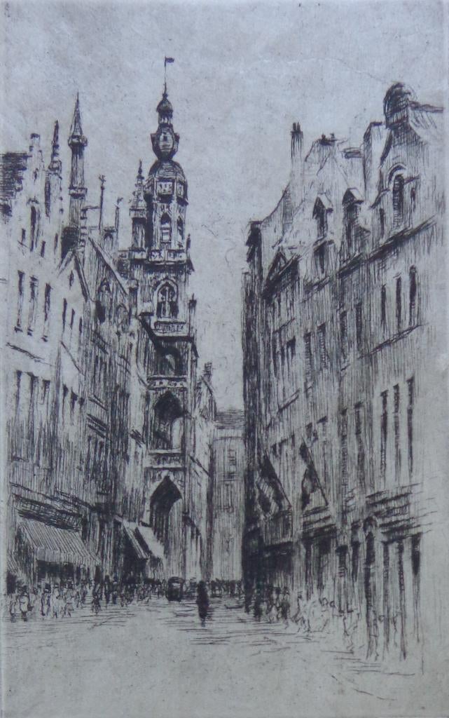 HENRI MORTIAUX / RUE A BRUXELLES / ZW-W ETS / 28x20cm / SIG, Enlèvement ou Envoi