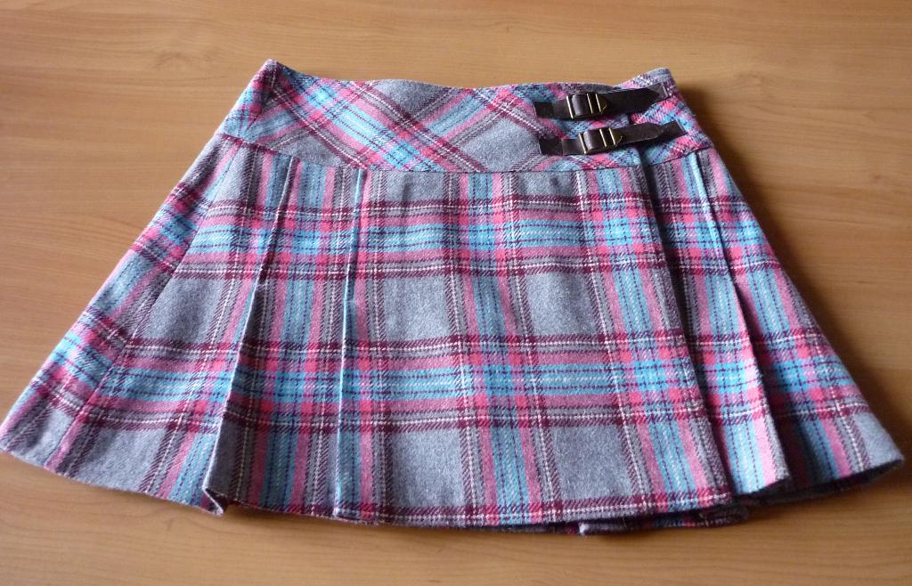 Grijze wikkelrok plooirok met fuchsia turquoise ruiten Mt 38, Ophalen of Verzenden, Maat 38/40 (M)