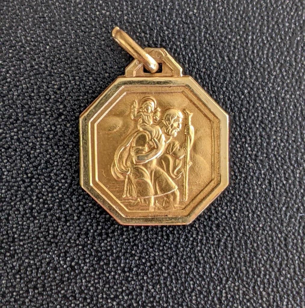 Medaillon, hanger St Christoffel verguld, hexagonaal, Ophalen of Verzenden, Nieuw, Sieraad, Christendom | Katholiek