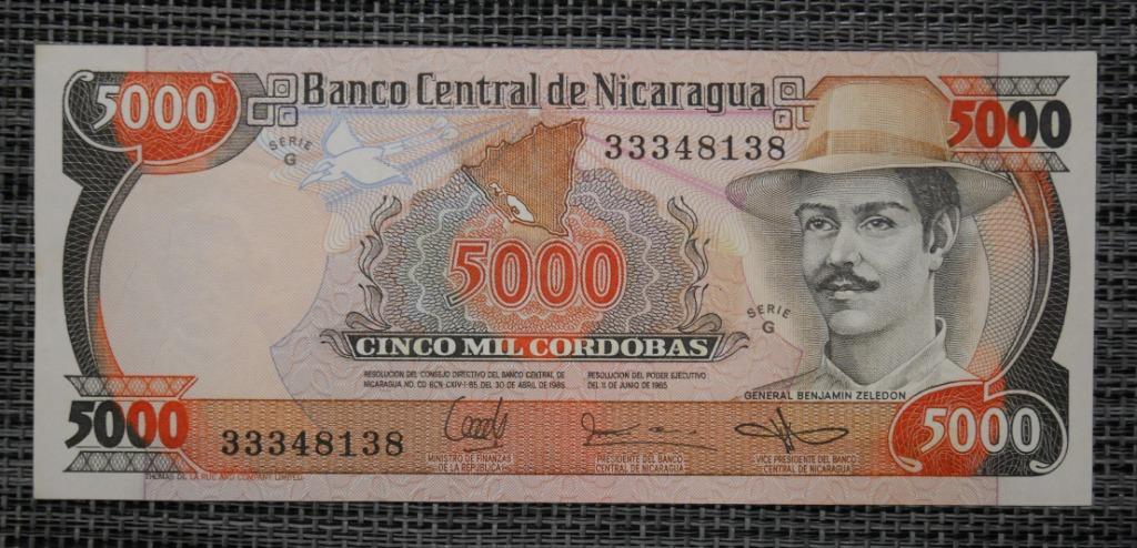 Billet 5000 Cordobas Nicaragua 1985 UNC, Enlèvement ou Envoi, Autres pays, Série