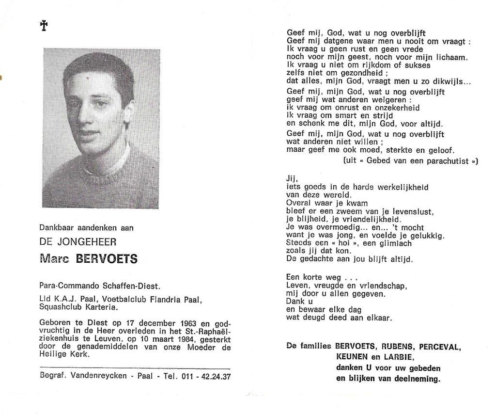 RP Marc Bervoets  Para-commando, Diest  1963-1984, Ophalen of Verzenden