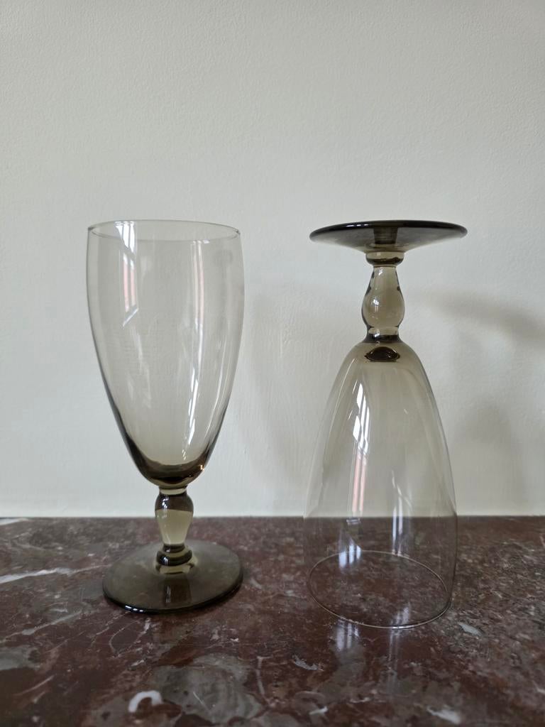 Vintage rookglas voetglazen, Ophalen of Verzenden, Zo goed als nieuw, Glas, Glas of Glazen