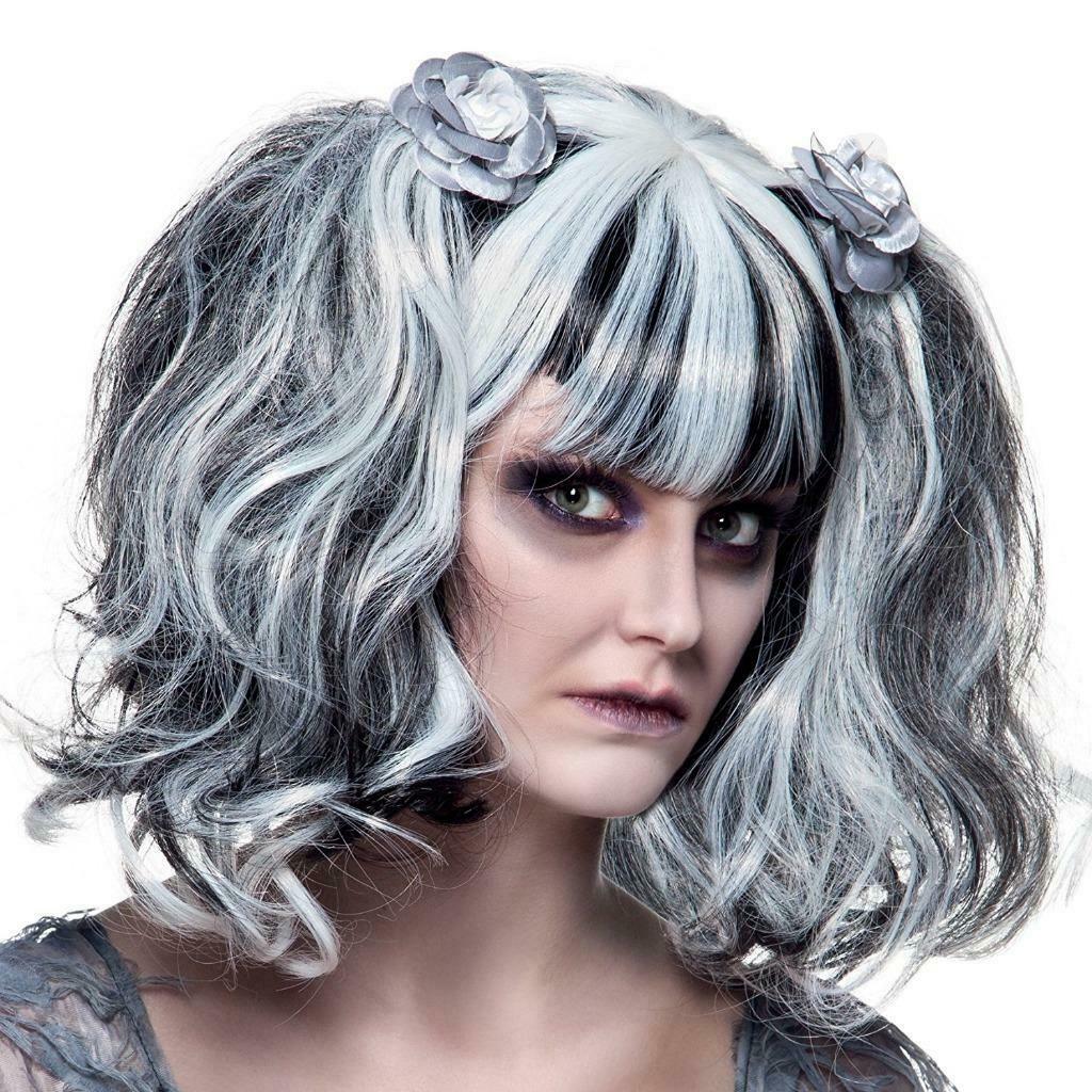pruik gothic zombie rose zwart wit BOLAND, Kleding | Dames, MET, Ophalen of Verzenden