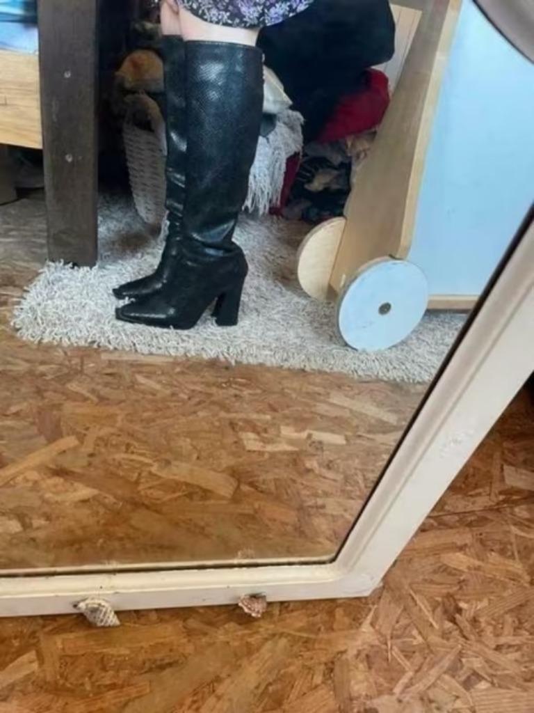 Nouvelles bottes à talons carrés en cuir noir, taille 38, li, Neuf, Bottes hautes, Noir, Envoi