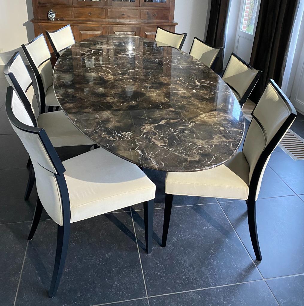 Set EETTAFEL in Spaanse natuurmarmer  met 8 STOELEN, Huis en Inrichting, Tafels | Eettafels, Ophalen, Gebruikt, 100 tot 150 cm
