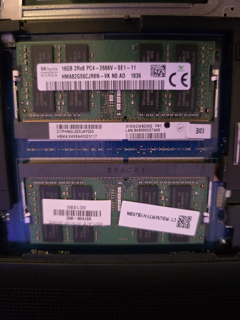 SK Hynix 16gb DDR4 SODIMM 2666MHZ van HP Zbook 15 G5, Computers en Software, Ophalen, DDR4, Zo goed als nieuw, Laptop