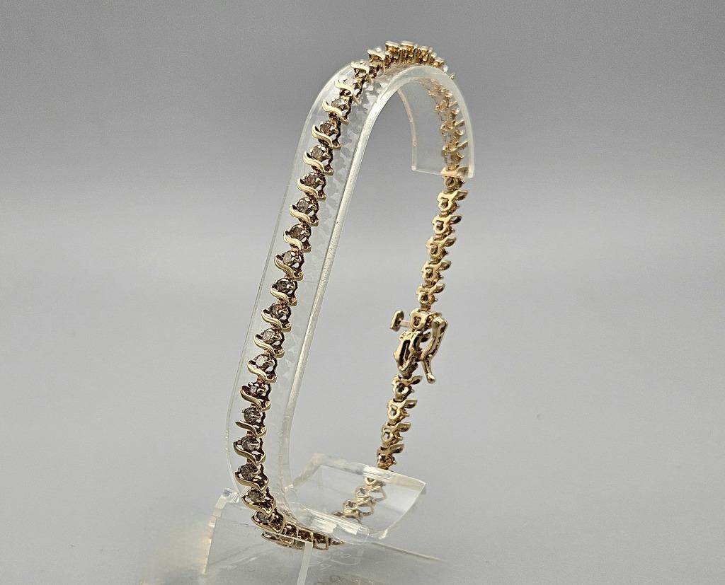 Gouden Vintage armband champagne diamant ca:1.50 ct.2025/140, Handtassen en Accessoires, Armbanden, Ophalen of Verzenden, Zo goed als nieuw
