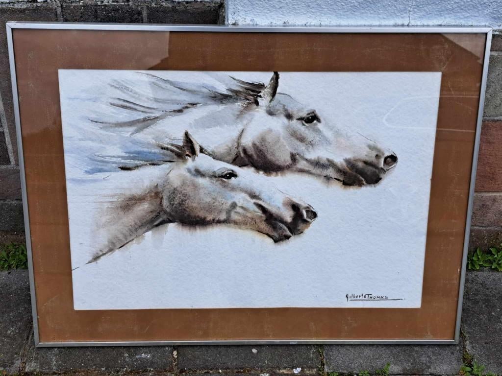 aquarelle chevaux signe gilberte thomas, Antiquités & Art, Art | Peinture | Classique, Enlèvement ou Envoi