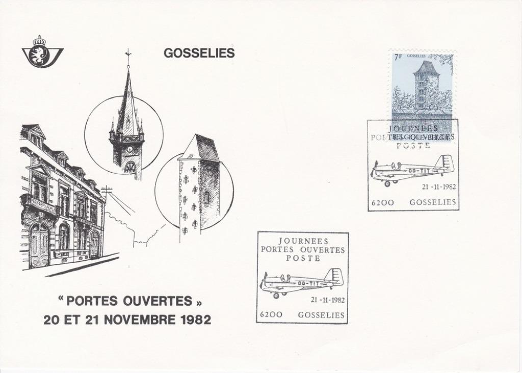 Document Gosselies Portes ouvertes 1982, Enlèvement ou Envoi, Affranchi, Aviation, Oblitération 1er jour