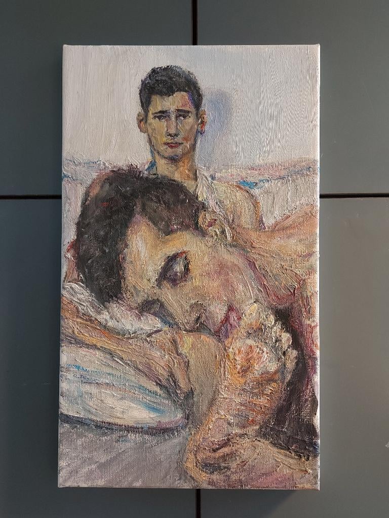 Mooi olieverfschilderij op doek "The Feetlover" Queerart, Antiek en Kunst, Kunst | Schilderijen | Modern, Ophalen of Verzenden