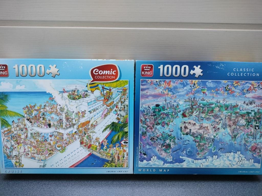 2x puzzels King: Cruise en World Map 1000 stuks, Ophalen of Verzenden, Zo goed als nieuw