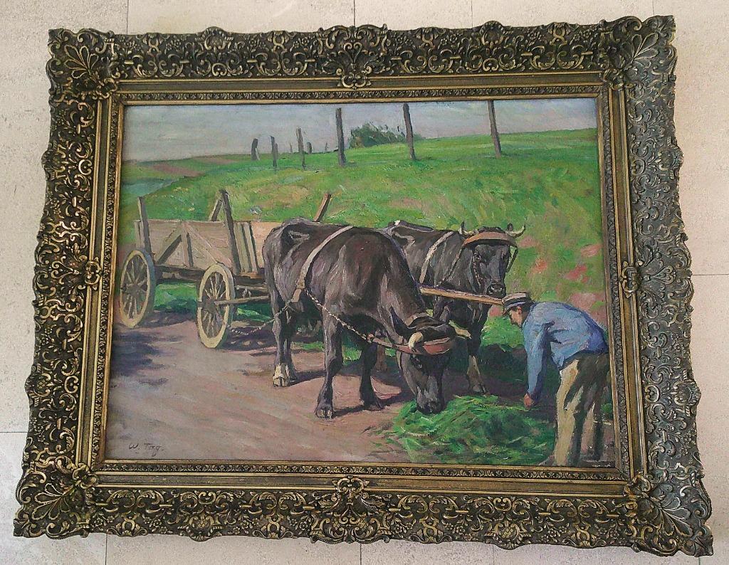 Boer en Ossenkar ca.1940 - W. Tag (1886-1980), Ophalen of Verzenden