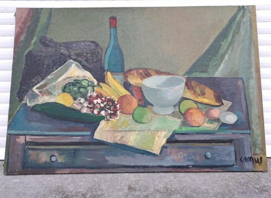 huile sur toile nature morte signe gustave camus, Antiquités & Art, Art | Peinture | Classique, Enlèvement ou Envoi, Expressionniste