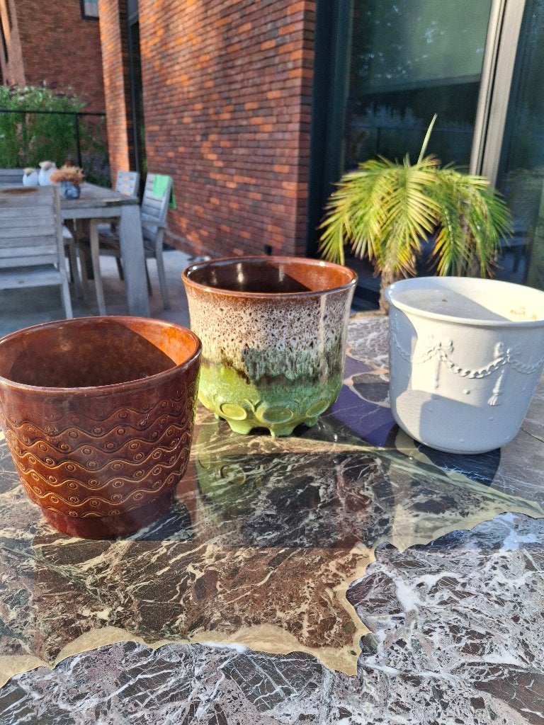 3 Bloempotten in keramiek, Tuin en Terras, Bloempotten, Ophalen, Overige materialen, Rond, Binnen