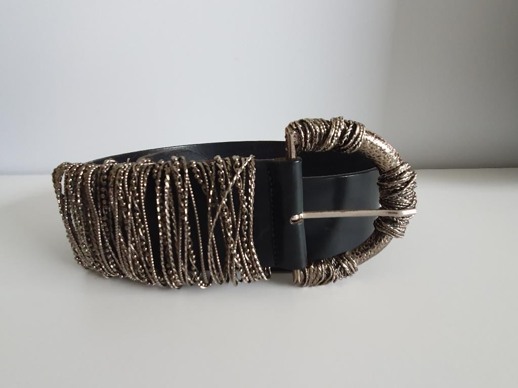 Zwarte riem leder Spazio  concept IT 44, Kleding | Dames, Riemen en Ceinturen, Zo goed als nieuw, Losse buckle of gesp, Minder dan 80 cm