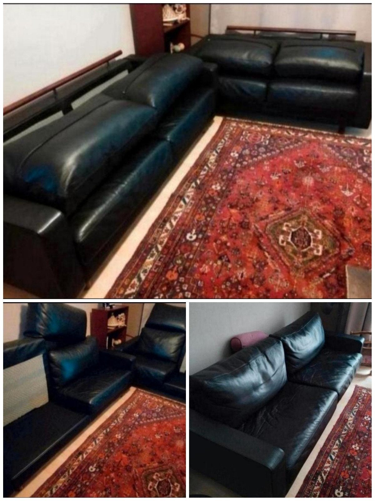 Mon Beau Salon, Mes 2 Beaux Canapés GYFORM cuir épais noir, 75 à 100 cm, Intemporel, Banc droit, Comme neuf