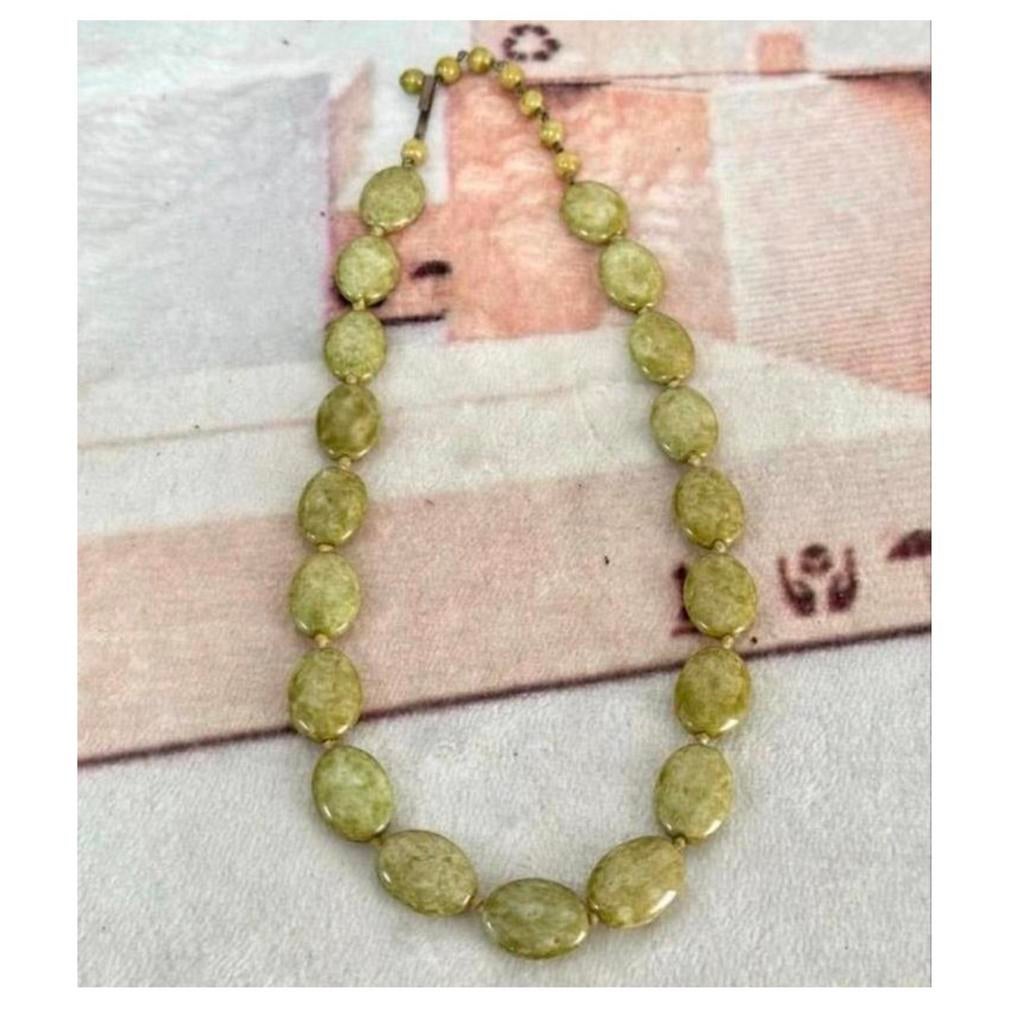Collier de perles en verre vert en marbre écossais noué 1960, Enlèvement ou Envoi, Collier, Avec pierre précieuse