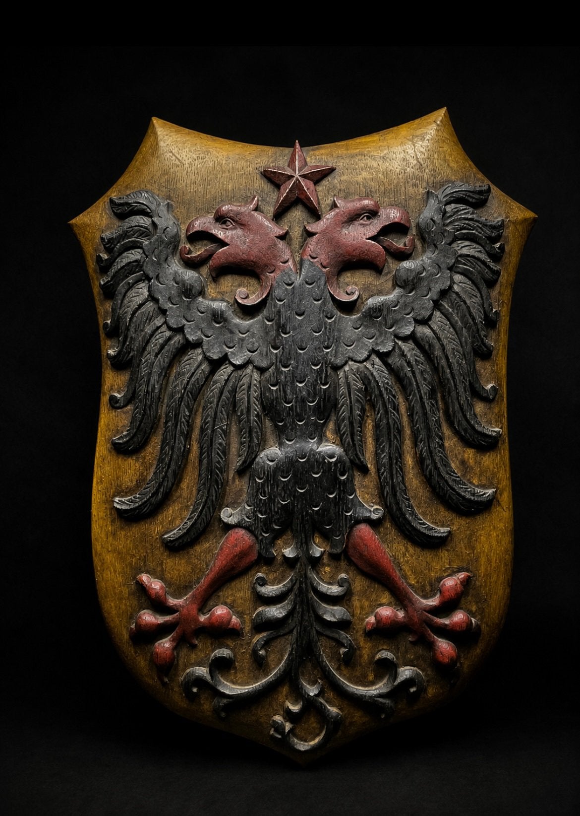 Armoiries en bois avec double aigle - sculptées à la main, Enlèvement ou Envoi, Classique, Bois