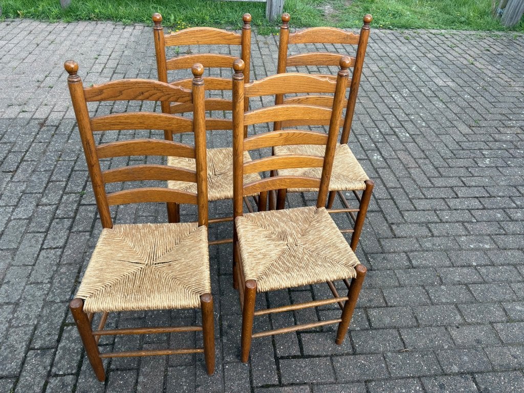 4 rieten stoelen, Ophalen, Riet, Gebruikt, Bruin