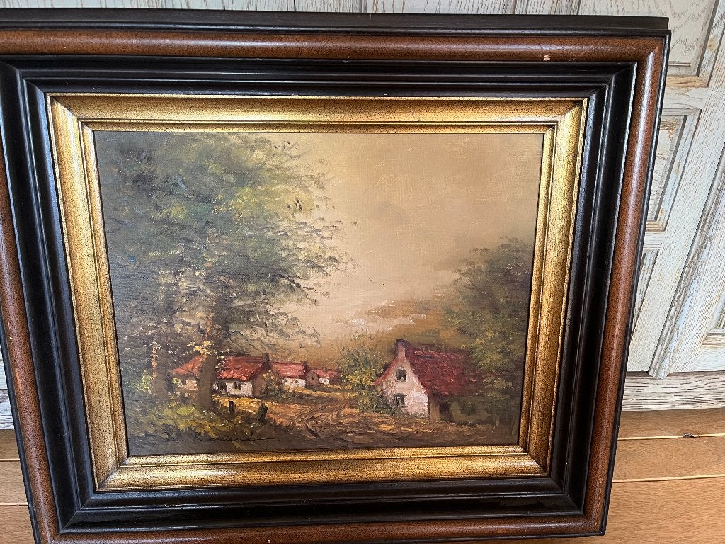 schilderij  "dorpszicht" van J.Renard, Antiquités & Art, Art | Peinture | Classique, Signé, Enlèvement, Paysage urbain / rural