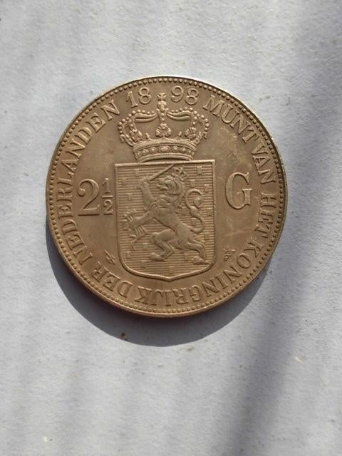 Bijzondere munt 2,5 gulden uit 1898 Wilhemina koningin, Postzegels en Munten, 5 gulden, Zilver, Ophalen of Verzenden, Koningin Wilhelmina