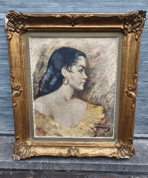 Huile sur panneau femme signe Victor quienen, Enlèvement ou Envoi, Panneau