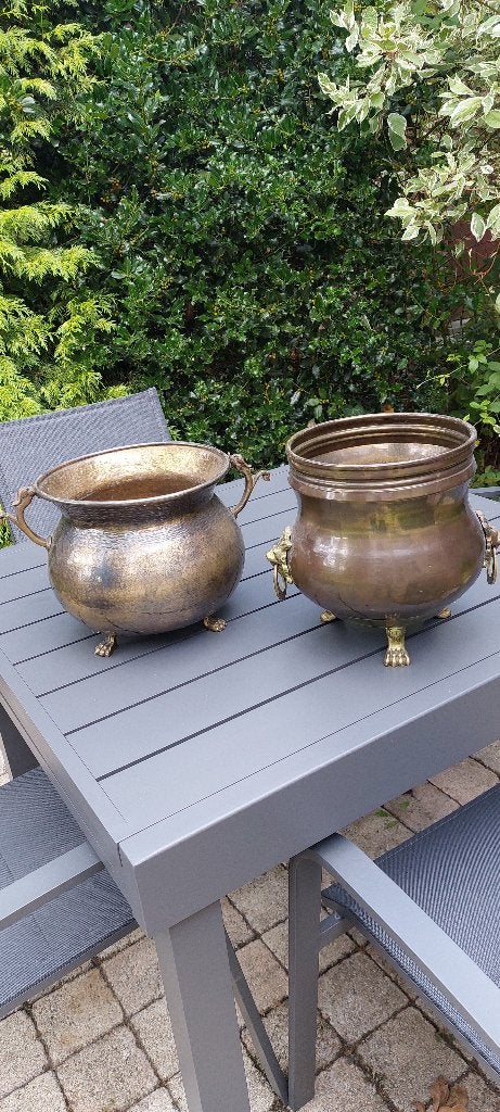vintage-plantenpotten in koper, Ophalen of Verzenden, Gebruikt, Binnen