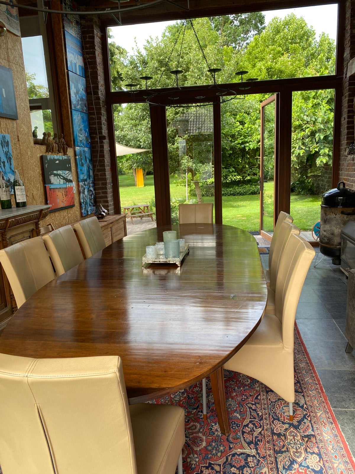 Eettafel t.e.m 14 personen, Huis en Inrichting, Complete eetkamers, Ophalen, Gebruikt, Tijdloos, 8 stoelen of meer