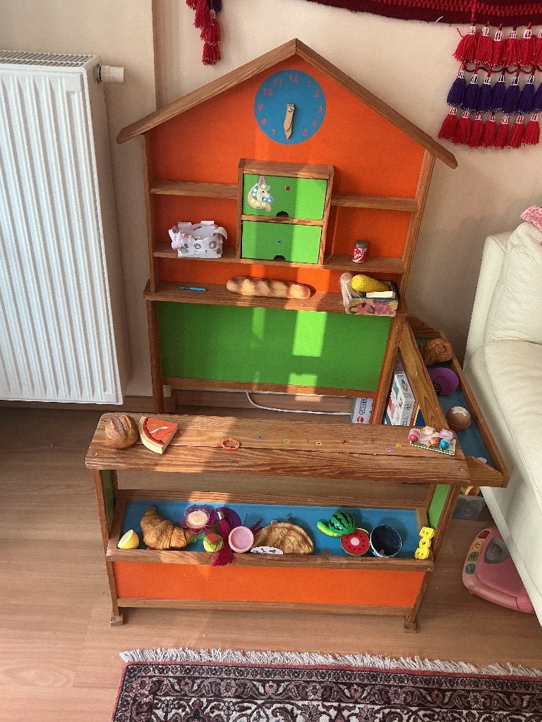 Épicerie en bois avec accessoires en plastiques, Enlèvement, Comme neuf, Bois, Jouer à la cuisine