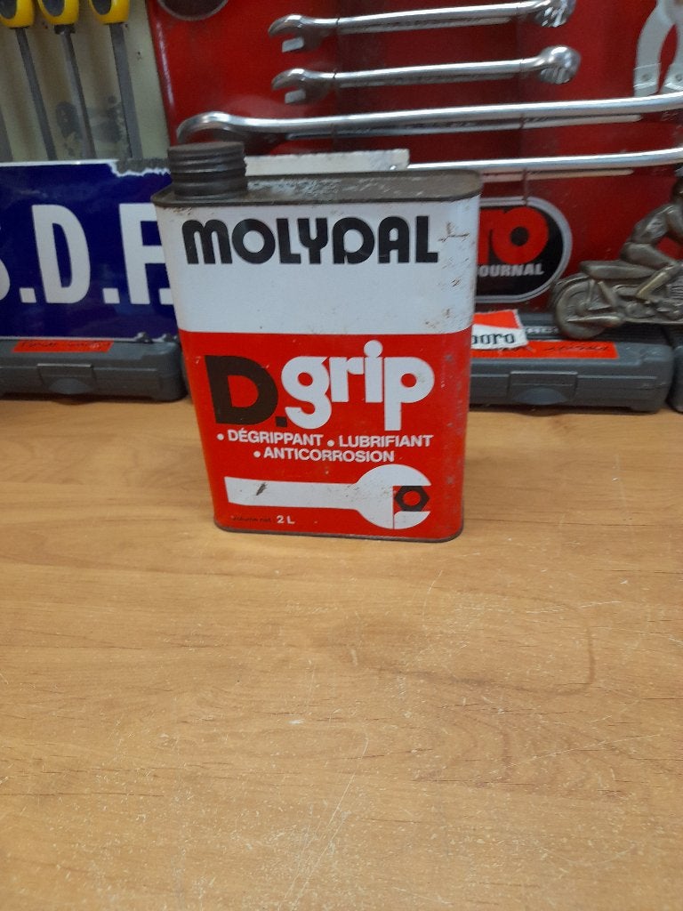 oude molydrale d.grip lege oliekan, Verzamelen, Merken en Reclamevoorwerpen, Verzenden, Gebruikt, Overige typen