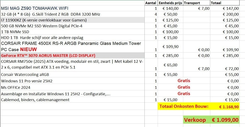 Krachtige zelfbouw Gamer Tower, MSI - INTEL - GIGABYTE, 32 GB, Ophalen of Verzenden, Zo goed als nieuw