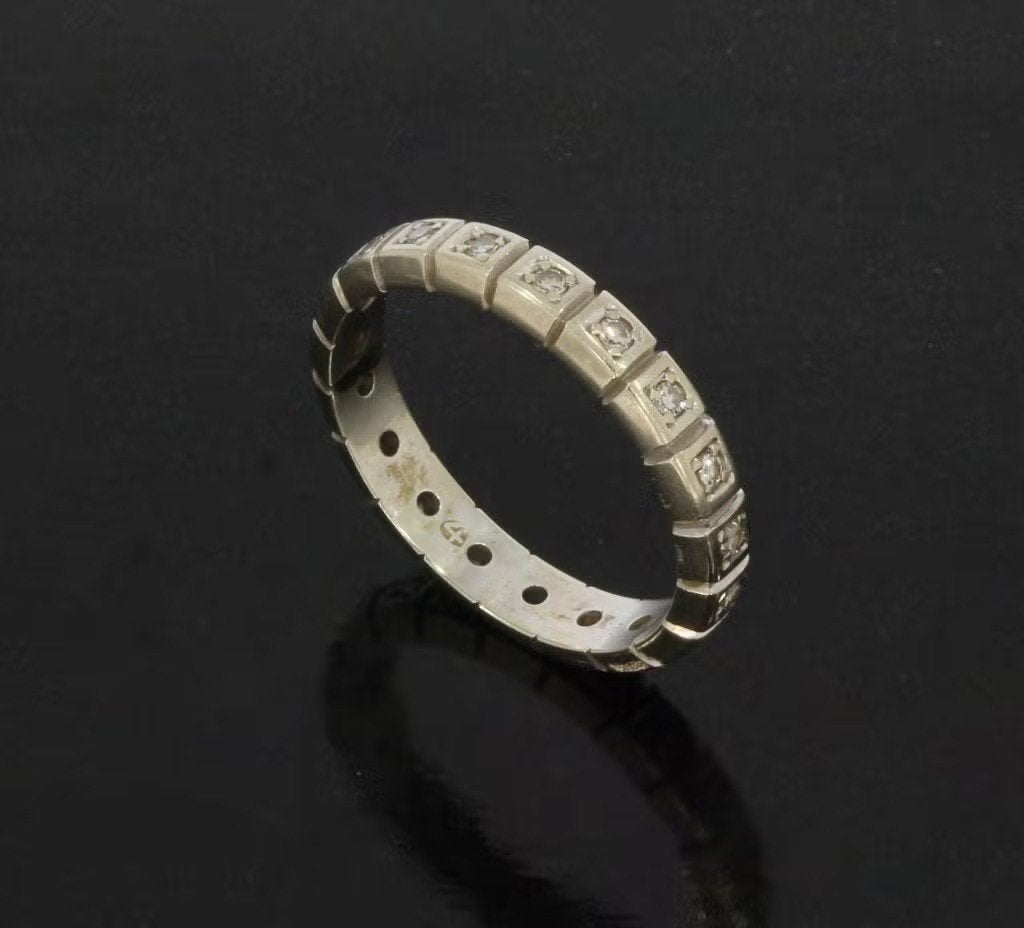 Diamanten 14k gouden alliance rij ring dame briljant fraai, Ophalen of Verzenden, Zo goed als nieuw, Dame of Heer, Met edelsteen