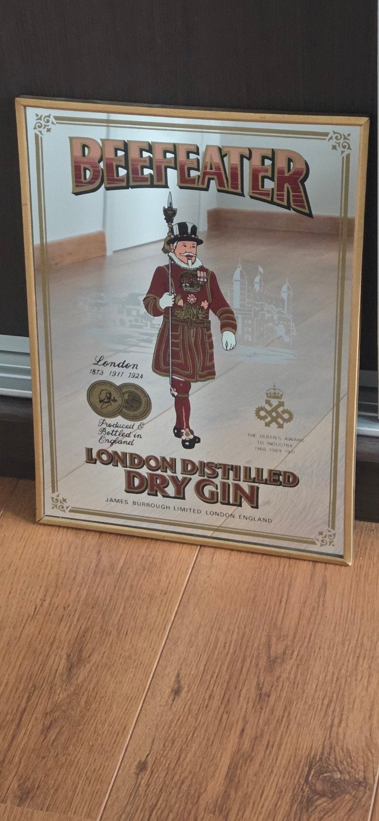 Originele vintage Beefeater Gin reclamespiegel – Jaren '70, Huis en Inrichting, Ophalen