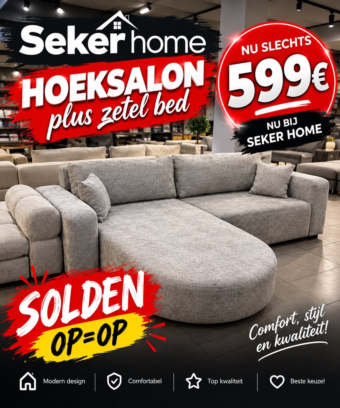 Hoeksalon + bed functie levering en montage is 90€, Ophalen of Verzenden, Stof, 200 tot 250 cm, Driepersoons