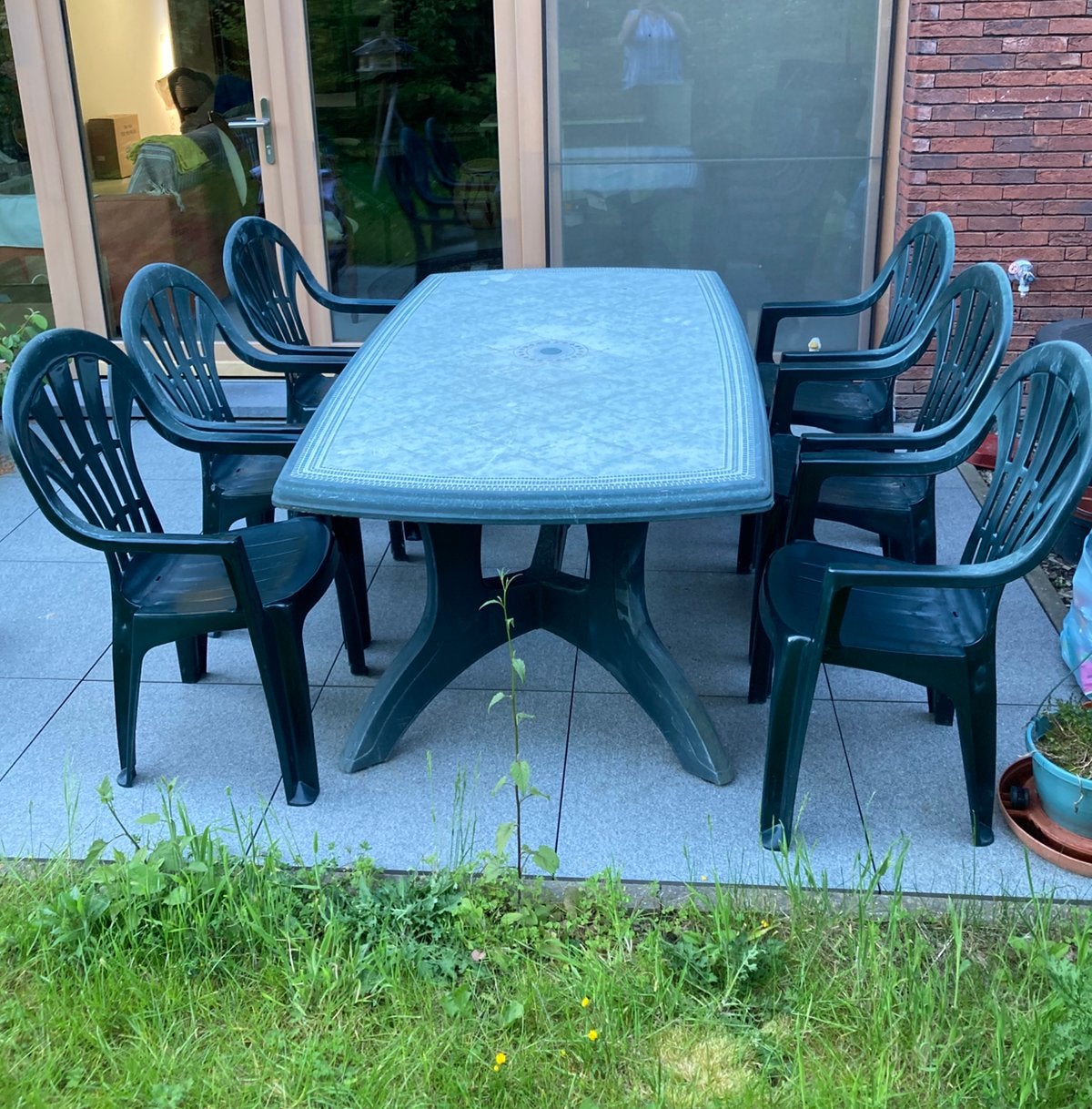 Jardin tuinset - 6 stoelen en tafel groen, Ophalen, Kunststof, Gebruikt, Eettafel