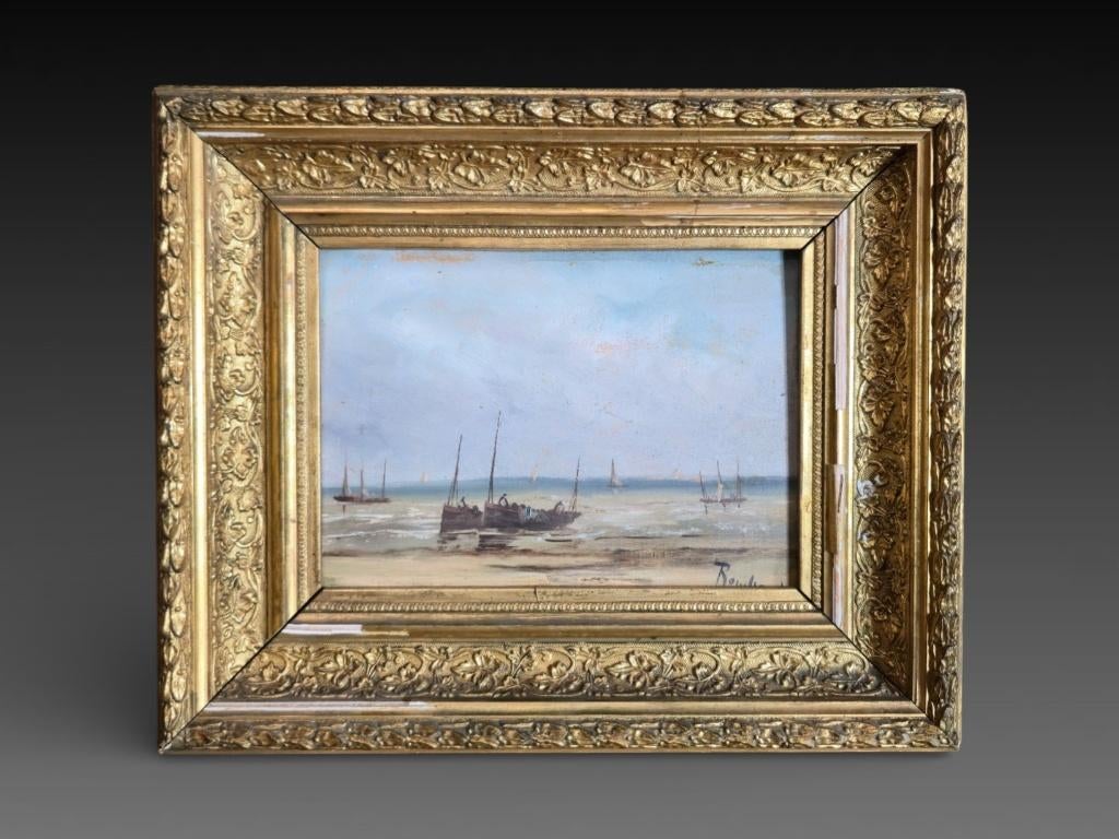 Rombout, marine, huile sur panneau, 22 x 16 cm, 34 x 29 cm, Enlèvement ou Envoi