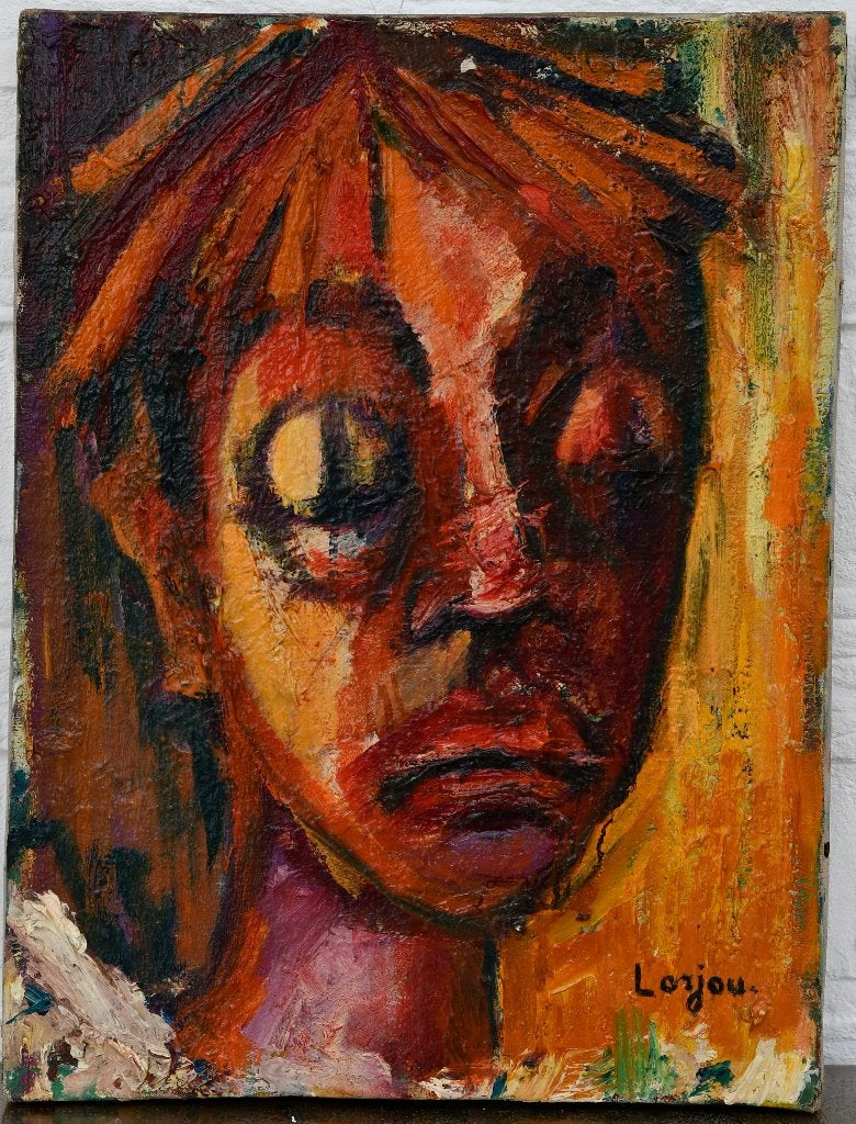 Portrait de Clown, Textile, Peinture à l'huile, Enlèvement ou Envoi, Signé