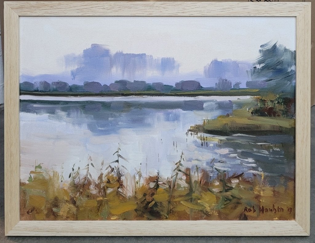 Robert HAUBEN, Morgenlicht op De Maten, Antiek en Kunst, Doek, Ophalen of Verzenden, Gedateerd, Landschap